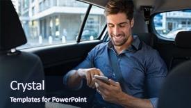  Presentation with formal - Slide deck having messages - happy smiling business man typing background and a navy blue colored foreground