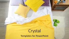  Presentation with drugs and medicines - Presentation design having messed up - medicines on nightstand near bed background and a yellow colored foreground