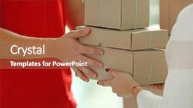  Presentation with starch drug delivery - Beautiful PPT layouts featuring messenger - delivery concept receiving package close backdrop and a coral colored foreground