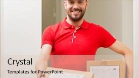  Presentation with man door - Slides consisting of messenger - delivery mail people and shipment background and a lemonade colored foreground