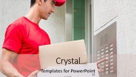  Presentation with man door - Beautiful theme featuring messenger - delivery man in red uniform backdrop and a soft green colored foreground