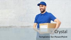  Presentation with logistics - Slides enhanced with messenger - delivery service mail people logistics background and a light blue colored foreground