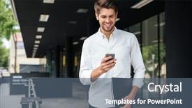  Presentation with walking young wild jaguar - Cool new PPT theme with messenger - happy attractive young businessman walking backdrop and a ocean colored foreground