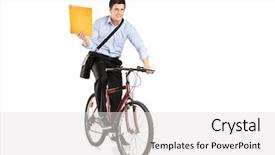  Presentation with mail - Beautiful slides featuring messenger - mail man on a bicycle backdrop and a light gray colored foreground