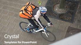  Presentation with backpack - Colorful presentation theme enhanced with messenger - young man in protective gear backdrop and a gray colored foreground