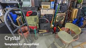  Presentation with storage - PPT theme with messy - home garage storage mess background and a gray colored foreground
