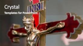  Presentation with crucified christ - Audience pleasing slide deck consisting of messiah - holy cross with crucified jesus backdrop and a tawny brown colored foreground