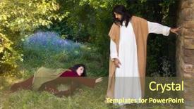  Presentation with healing - Beautiful slides featuring messiah - repentant sinner woman touching backdrop and a tawny brown colored foreground