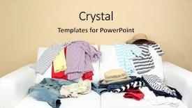  Presentation with messy - Cool new PPT theme with messy clothing on white sofa on light wall background backdrop and a lemonade colored foreground