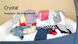  Presentation with messy - Colorful slide deck enhanced with messy clothing on white sofa on light wall background backdrop and a lemonade colored foreground