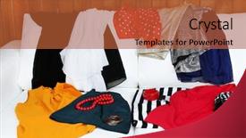  Presentation with messy - Audience pleasing PPT layouts consisting of messy clothing on white sofa on wooden planks background backdrop and a red colored foreground