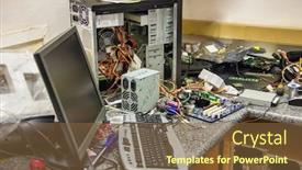  Presentation with computer workshop - Slide set with messy-computer-workshop background and a tawny brown colored foreground