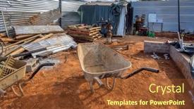  Presentation with power tools - PPT theme enhanced with messy-construction-site-with-several background and a tawny brown colored foreground