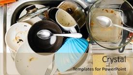  Presentation with messy - Cool new slide deck with messy dishes in a sink backdrop and a coral colored foreground