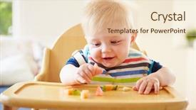  Presentation with baby food - PPT layouts enhanced with messy food - baby boy eating fruit background and a lemonade colored foreground