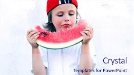  Presentation with pink and white roses shabby chic country - PPT theme enhanced with messy food - child with part of watermelon background and a  colored foreground