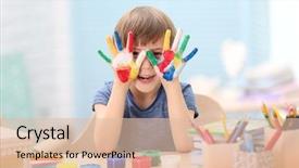  Presentation with messy - Theme with messy kids room - cute little boy with hands background and a  colored foreground