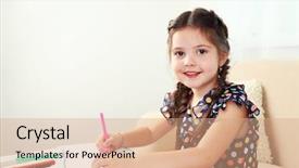  Presentation with messy - Slide deck with messy kids room - cute little girl drawing picture background and a coral colored foreground