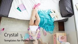  Presentation with messy - Cool new PPT theme with messy kids room - directly above view of long-haired backdrop and a mint green colored foreground