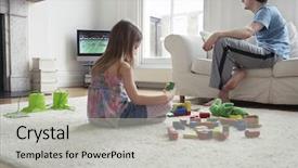  Presentation with television watching - Theme having messy kids room - girl sitting on floor background and a light gray colored foreground