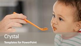  Presentation with messy - Cool new PPT theme with messy kids room - mother feeding baby with spoon backdrop and a gray colored foreground