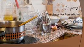  Presentation with messy - Audience pleasing slide set consisting of messy kitchen in domestic household - compulsive hoarding syndrom backdrop and a mint green colored foreground