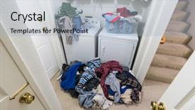  Presentation with laundry room - PPT theme having messy laundry room with pile background and a light blue colored foreground