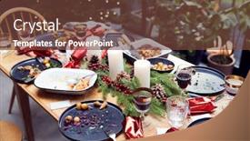  Presentation with messy - PPT layouts enhanced with messy table with leftover vegetarian meal after christmas lunch background and a tawny brown colored foreground
