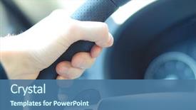  Presentation with automobile driver hand hold steering - Presentation theme consisting of gas mesurement - driver's hand close up shallow background and a ocean colored foreground