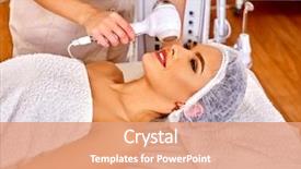  Presentation with beauty salon - Colorful PPT theme enhanced with metabolic medicine - young woman receiving electric facial backdrop and a coral colored foreground
