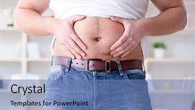  Presentation with obese - Slide deck featuring big checks - fat obese man in dieting background and a teal colored foreground