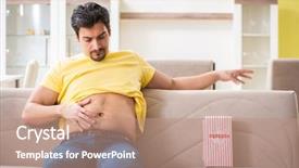  Presentation with checks - Colorful PPT layouts enhanced with big checks - young fat man in dieting backdrop and a coral colored foreground