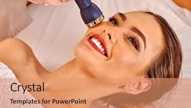  Presentation with metabolic - Colorful PPT layouts enhanced with metabolic - young woman receiving electric facial backdrop and a coral colored foreground