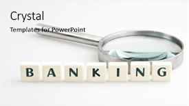  Presentation with magnifying glass - Slide deck featuring metal analyzer instrument - banking word and magnifying glass background and a  colored foreground