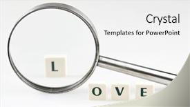  Presentation with blonde holds a magnifying glass - Amazing PPT layouts having metal analyzer instrument - love word and magnifying glass backdrop and a  colored foreground