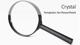  Presentation with magnifying glass - Theme consisting of metal analyzer instrument - magnifying glass against a white background and a  colored foreground