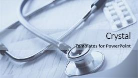  Presentation with medical desk - Beautiful PPT theme featuring metal analyzer instrument - medical stethoscope on electrocardiogram backdrop and a light blue colored foreground