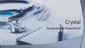  Presentation with medical desk - Theme enhanced with metal analyzer instrument - medical stethoscope on electrocardiogram background and a lemonade colored foreground