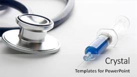  Presentation with instrument - Presentation theme featuring metal analyzer instrument - stethoscope and syringe on light background and a  colored foreground