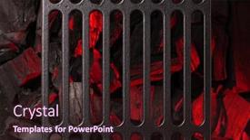  Presentation with food grill - Slide set having metal-barbecue-grill-over-hot background and a wine colored foreground