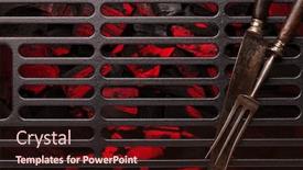  Presentation with food grill - Beautiful slide set featuring metal-barbecue-grill-over-hot backdrop and a wine colored foreground