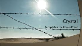  Presentation with sky sun - Colorful slide set enhanced with metal barbed wire fence backdrop and a light blue colored foreground