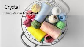  Presentation with sewing - Presentation theme with metal basket with color sewing background and a light gray colored foreground