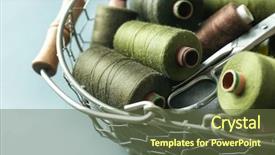  Presentation with sewing process close up - Audience pleasing presentation theme consisting of metal basket with color sewing backdrop and a tawny brown colored foreground