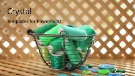  Presentation with sewing - Presentation featuring metal basket with green sewing background and a coral colored foreground