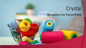  Presentation with sewing - Audience pleasing presentation consisting of metal basket with sewing threads backdrop and a light blue colored foreground