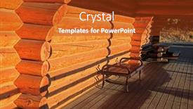  Presentation with log cabin - Colorful PPT theme enhanced with metal-bench-in-log-cabin backdrop and a crimson colored foreground