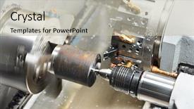  Presentation with manufacturing process - Presentation design with metal blank machining process background and a mint green colored foreground