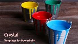  Presentation with paint - Beautiful PPT theme featuring metal buckets with colorful paint backdrop and a wine colored foreground
