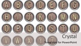  Presentation with wooden english letters alphabet - PPT theme enhanced with metal button alphabet letters background and a light gray colored foreground